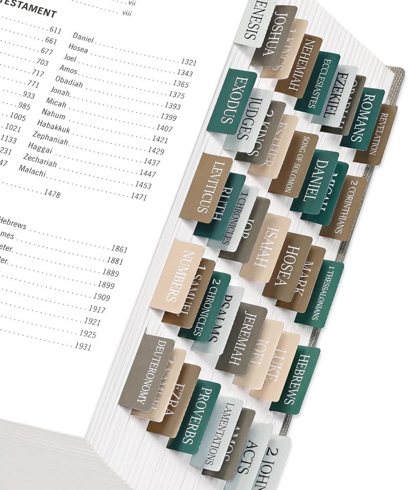 Taja Bible Tabs for Women & Men, Laminated Bible Tabs for Study Bible, Large Print Neutral Bible Tabs for Easy Navigation, Bible Index Tabs, 66 Tabs Old & New Testament, Extra 9 Blank Tabs - Winter Wood - Image 1